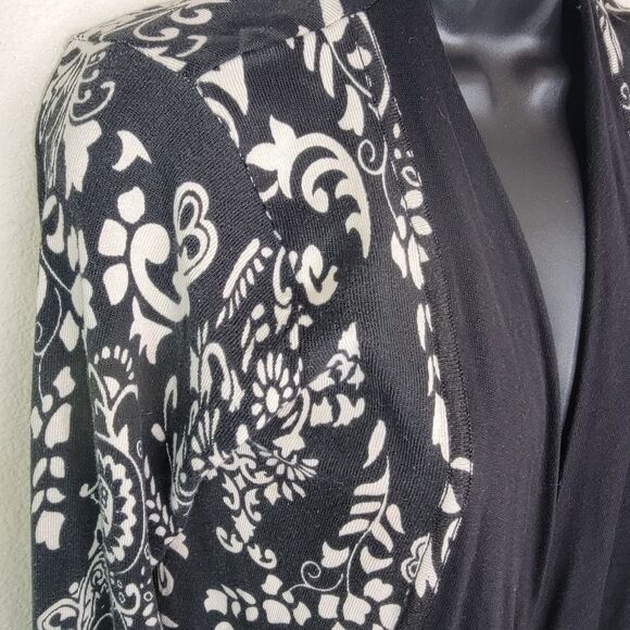 Foxcroft Floral Filagree Silk Blend Drape Open Front Cardigan Size Small - Picture 3 of 6